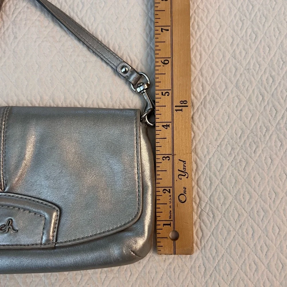 COACH Ashley Leather Wristlet Metallic Silver